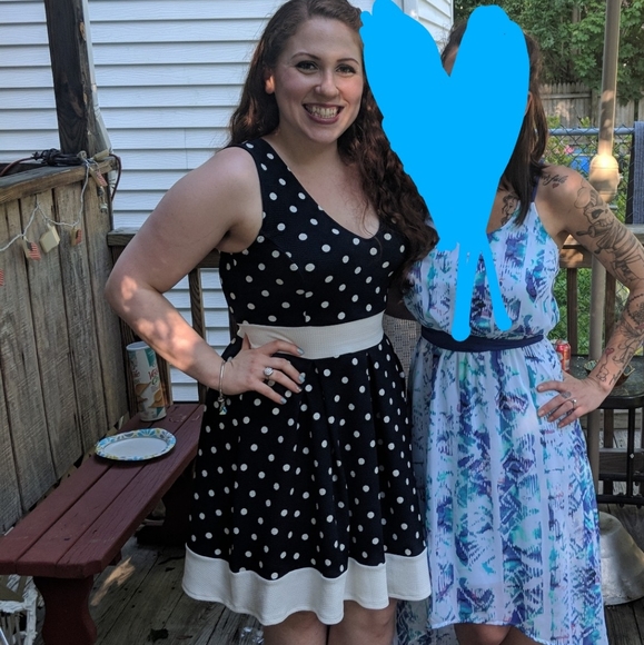 Juniors navy blue white polka dot dress - Picture 4 of 4